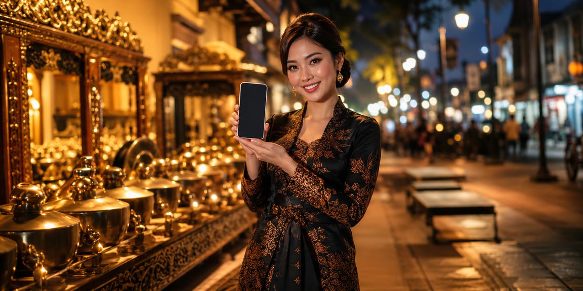 Model berpose elegan menampilkan program VIP bonus eksklusif dengan latar belakang bernuansa mewah