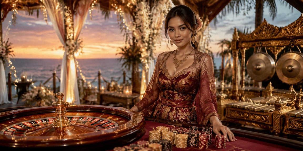 Suasana pasar malam dengan permainan roulette dan atmosfer taruhan yang meriah